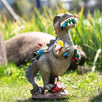 Statua patuljka nestašnog dinosaura koji jede Figurica od smole Najbolji umjetnički dekor za vanjski dom Vodootporni kućni dodaci