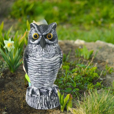 Σκιάχτρο πουλιών Fake Owl Decoy Sculpture Owl Decoy Scare Squirrels for Yard Trees Bird Barns Στολίδια