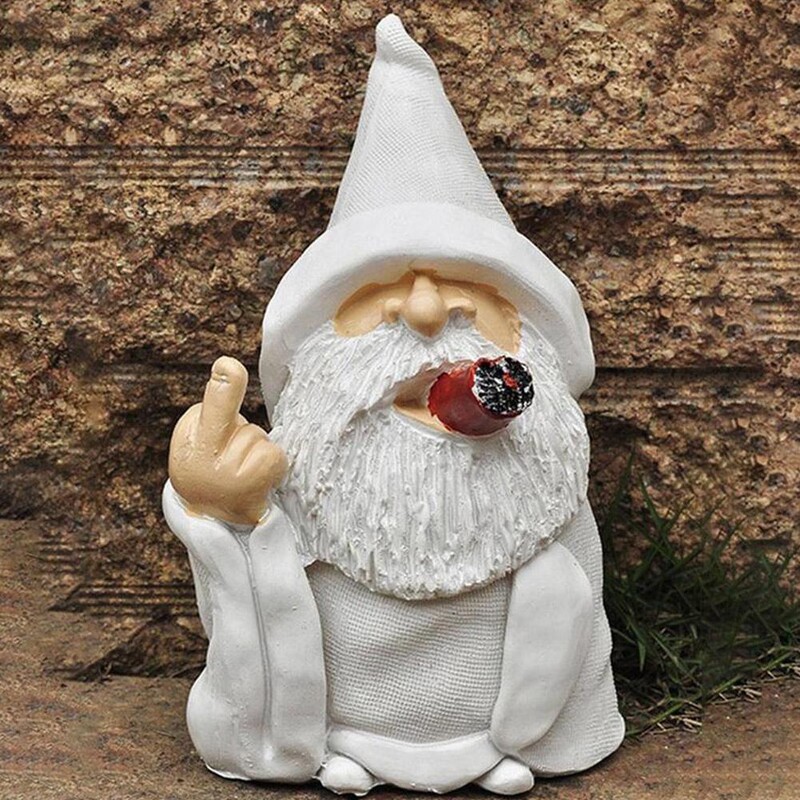 Пушеща бяла бяла брада Старец Пушещи ножици Орнаменти за украса от смола за ръце със среден пръст Статуи на градински гноми