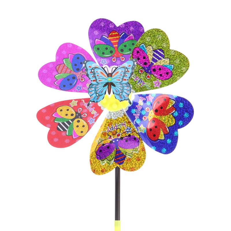 1 бр. Вятърна мелница с цветни пайети Карикатура на животно 3D въртящо се колело Декорация на домашна градина Въртяща се въртяща се въртележка Двор Декор Външна детска играчка