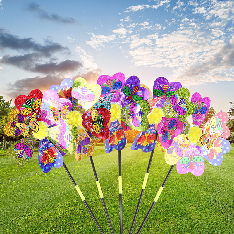 1 бр. Вятърна мелница с цветни пайети Карикатура на животно 3D въртящо се колело Декорация на домашна градина Въртяща се въртяща се въртележка Двор Декор Външна детска играчка