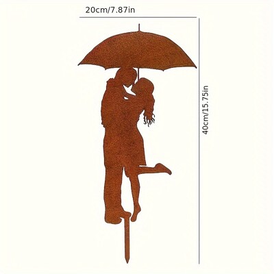 Rust Couple Silhouette Ground Stake, Εξωτερική Διακόσμηση Σπιτιού, Ένθετη Διακόσμηση για το Αίθριο του Κήπου στο Σπίτι, Διακόσμηση τέχνης γκαζόν αυλής