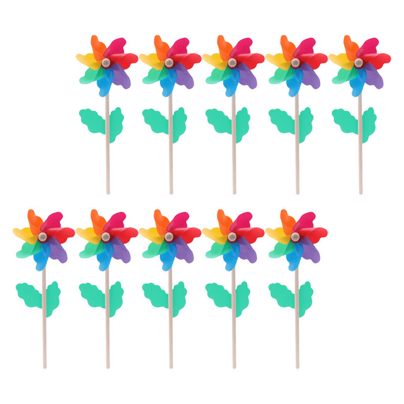 14 бр. Цветни дървени стълбове Вятърна мелница Спинъри Детски играчки Градински въртящи се колела Двор Pvc Детски мини животни