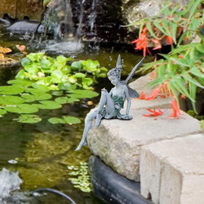 Турек седяща статуя на фея Фея на цветя Ангелско крило Скулптура Градински орнаменти Миниатюри Статуя на елф Декор Градина Домашни занаяти