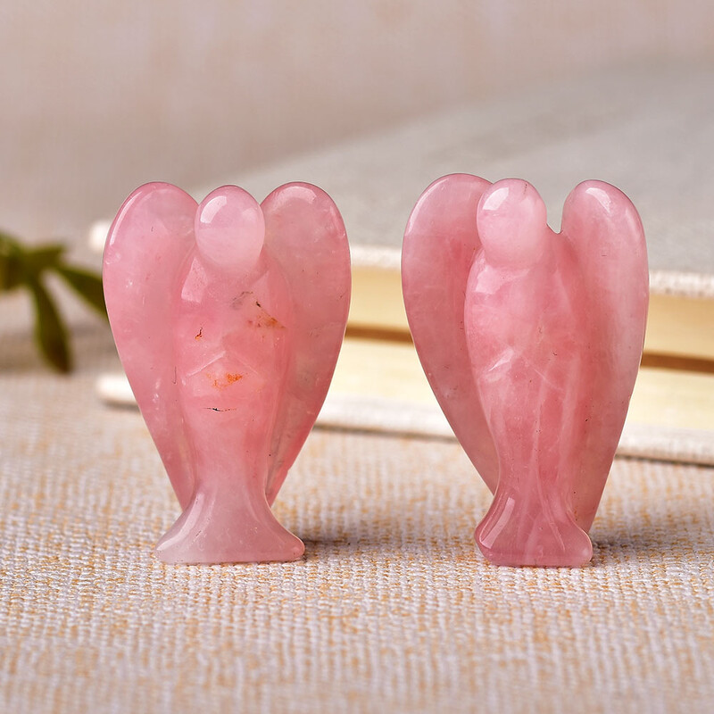 1PC Естествен кристал Фигурка на ангел пазител Аметист Розов кварц Цветен лечебен камък Скъпоценен камък Занаятчийски подарък Орнаменти за домашен декор