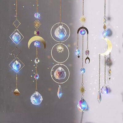 Suncatcher Kristalni privjesak Prozorske prizme Rainbow Vintage Wind Chimes Sun Moon Viseći hvatač svjetla Kućni vrt Ukras za obrt