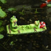 Miniatuursed haldjaaiakaunistused, kuju, konnafiguurid, vees vedelev tiik, akvaarium, maastikukaunistus, kodu sisekujundus