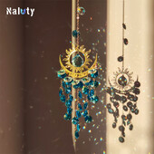 Golden Sun Moon Moth Κρυστάλλινο μενταγιόν Κήπος Suncatcher Wind Chimes Κρυστάλλινη αλυσίδα Πρίσμα ουράνιου τόξου για Διακόσμηση πάρτι παραθύρων σπιτιού
