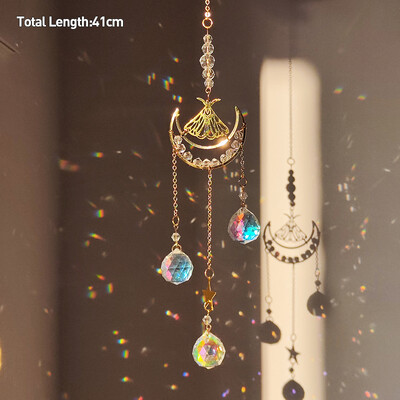 Golden Sun Moon Moth Κρυστάλλινο μενταγιόν Κήπος Suncatcher Wind Chimes Κρυστάλλινη αλυσίδα Πρίσμα ουράνιου τόξου για Διακόσμηση πάρτι παραθύρων σπιτιού