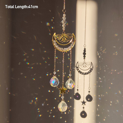 Golden Sun Moon Moth Κρυστάλλινο μενταγιόν Κήπος Suncatcher Wind Chimes Κρυστάλλινη αλυσίδα Πρίσμα ουράνιου τόξου για Διακόσμηση πάρτι παραθύρων σπιτιού