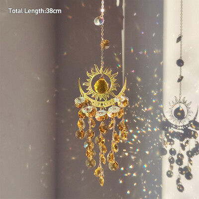 Golden Sun Moon Moth Κρυστάλλινο μενταγιόν Κήπος Suncatcher Wind Chimes Κρυστάλλινη αλυσίδα Πρίσμα ουράνιου τόξου για Διακόσμηση πάρτι παραθύρων σπιτιού
