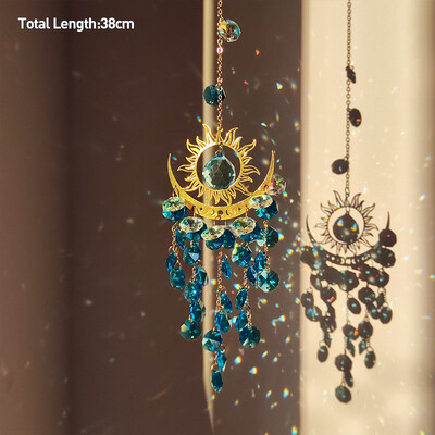 Golden Sun Moon Moth Κρυστάλλινο μενταγιόν Κήπος Suncatcher Wind Chimes Κρυστάλλινη αλυσίδα Πρίσμα ουράνιου τόξου για Διακόσμηση πάρτι παραθύρων σπιτιού