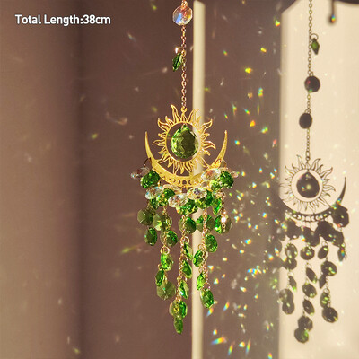 Golden Sun Moon Moth Κρυστάλλινο μενταγιόν Κήπος Suncatcher Wind Chimes Κρυστάλλινη αλυσίδα Πρίσμα ουράνιου τόξου για Διακόσμηση πάρτι παραθύρων σπιτιού
