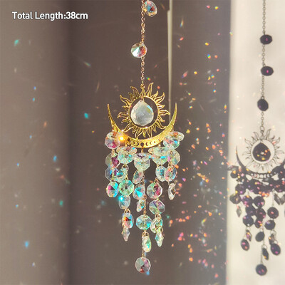 Golden Sun Moon Moth Κρυστάλλινο μενταγιόν Κήπος Suncatcher Wind Chimes Κρυστάλλινη αλυσίδα Πρίσμα ουράνιου τόξου για Διακόσμηση πάρτι παραθύρων σπιτιού