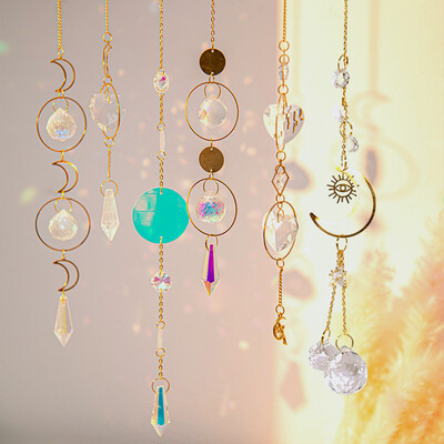 Kristal Suncatcher Sun Moon Catcher Privjesci Wind Chimes Prizma Rainbow Maker Vrtni ukras Vanjski ukras Kristalle