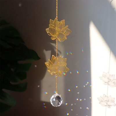 Crystal Wind Chime Päikesepüüdja Teemantprisma ripats Lootose hõlmikpuu vahtraleht unenäopüüdjad Vikerkaare jälitaja rippuvad tilgad Decor
