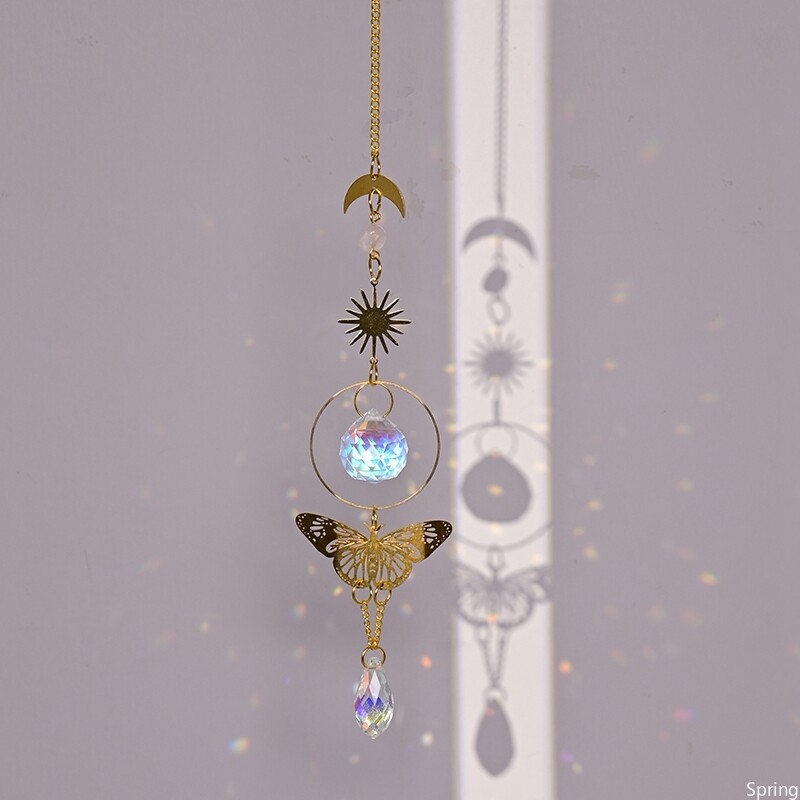 Кристали Wind Chime Suncatcher Diamond Garden Fairy Butterfly Rainbow Chaser Wind Chime Висящ капков орнамент Декорация на домашен двор