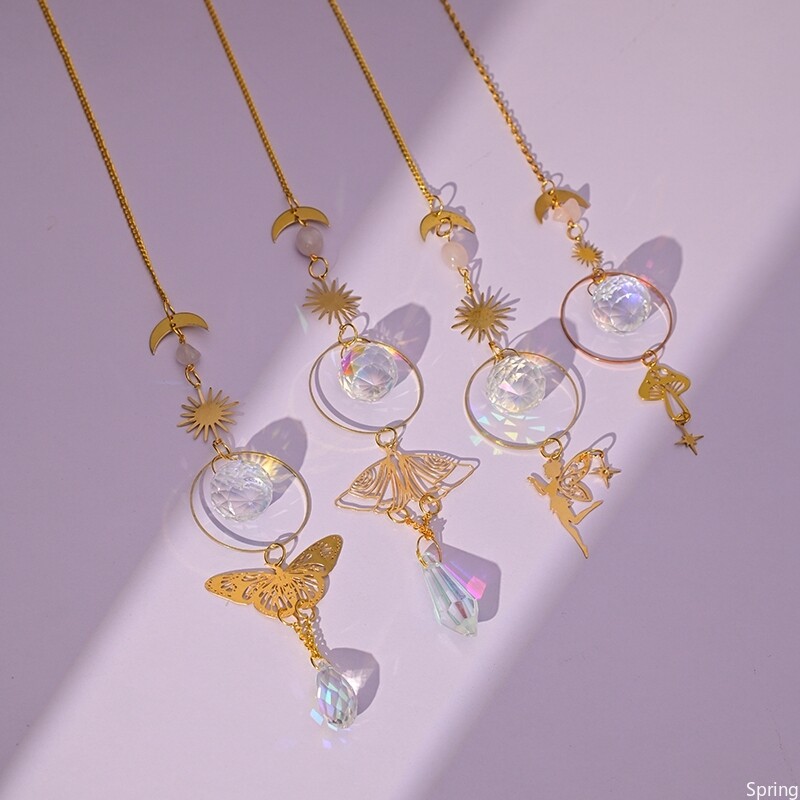 Кристали Wind Chime Suncatcher Diamond Garden Fairy Butterfly Rainbow Chaser Wind Chime Висящ капков орнамент Декорация на домашен двор