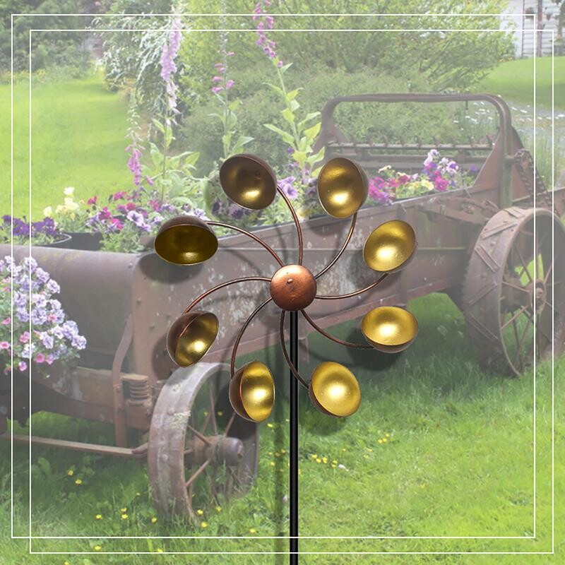 66 см Външна вятърна мелница Декорация Градина Желязо Въртяща се вятърна мелница Вятърна мелница Градински двор Външен декор Психически земен кол