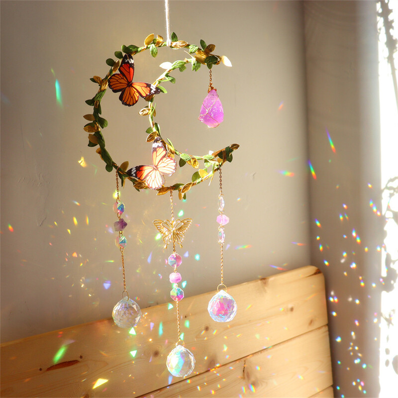Butterfly Suncatcher Moon Crystal Suncatcher Window Hanging Charm Women Birthday Party Gift Rainbow Maker 2024 Home Decor New In