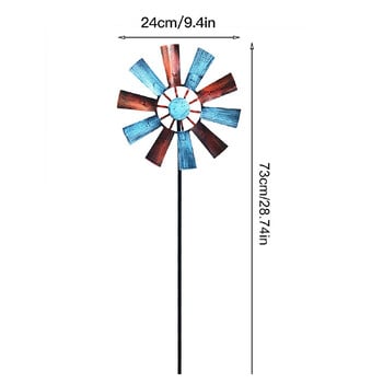 Flower Wind Spinner Stake Rainbow Metal Windmill Διακόσμηση Κήπου Wind Spinner with Garden Stake Outdoor Wind Sculpture