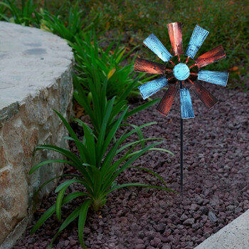 Flower Wind Spinner Stake Rainbow Metal Windmill Διακόσμηση Κήπου Wind Spinner with Garden Stake Outdoor Wind Sculpture