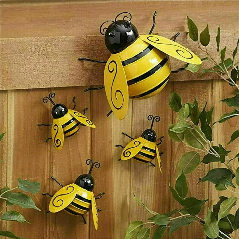 4PCS Декоративно метално изкуство Bumble Bee Backyard Garden Accents Стенен орнамент Декорация на вътрешния двор Външен декор Градински статуи 2023