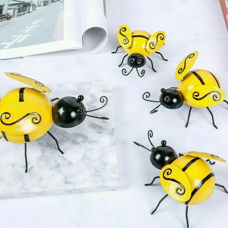 4PCS Декоративно метално изкуство Bumble Bee Backyard Garden Accents Стенен орнамент Декорация на вътрешния двор Външен декор Градински статуи 2023