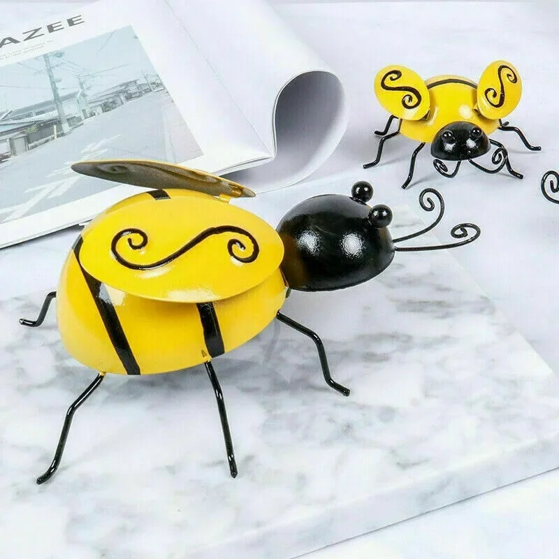 4PCS Декоративно метално изкуство Bumble Bee Backyard Garden Accents Стенен орнамент Декорация на вътрешния двор Външен декор Градински статуи 2023