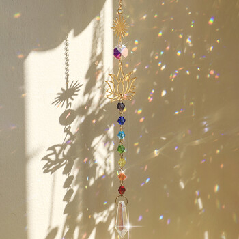 Crystal Sun Catcher Lotus Hanging Suncatcher Rainbow Maker Chakra Light Catcher Βιτρώ Παράθυρο Διακόσμηση Εξωτερικού Κήπου