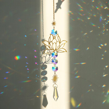 Crystal Sun Catcher Lotus Hanging Suncatcher Rainbow Maker Chakra Light Catcher Βιτρώ Παράθυρο Διακόσμηση Εξωτερικού Κήπου