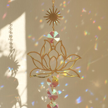 Crystal Sun Catcher Lotus Hanging Suncatcher Rainbow Maker Chakra Light Catcher Βιτρώ Παράθυρο Διακόσμηση Εξωτερικού Κήπου