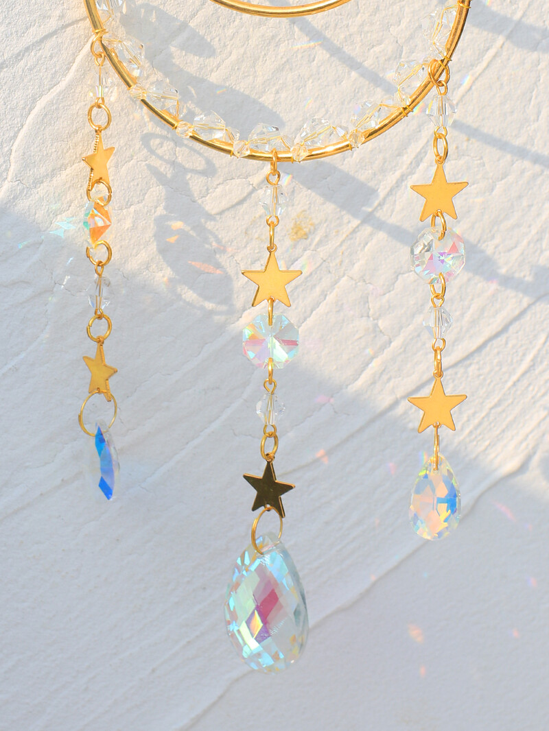Suncatcher Moon Wind Chime Prism for Window Wall Vising Rainbow Maker Light Catcher Garden Decoration Car Ornaments Летен подарък