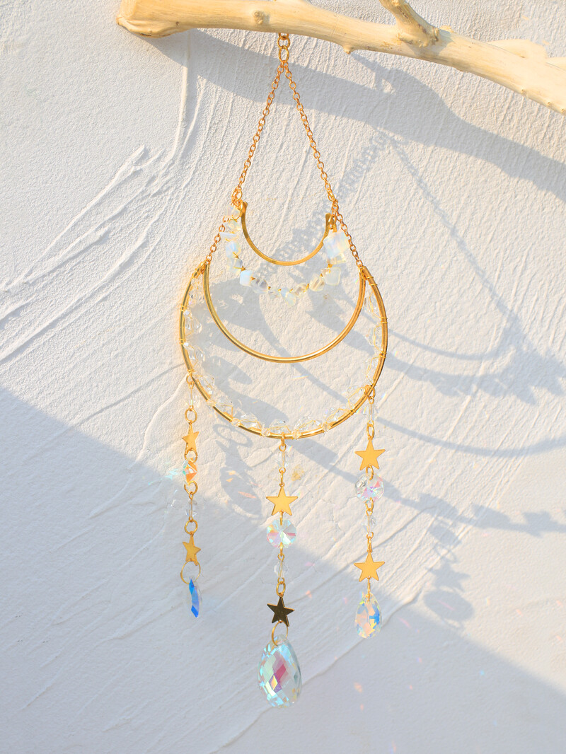 Suncatcher Moon Wind Chime Prism for Window Wall Vising Rainbow Maker Light Catcher Garden Decoration Car Ornaments Летен подарък