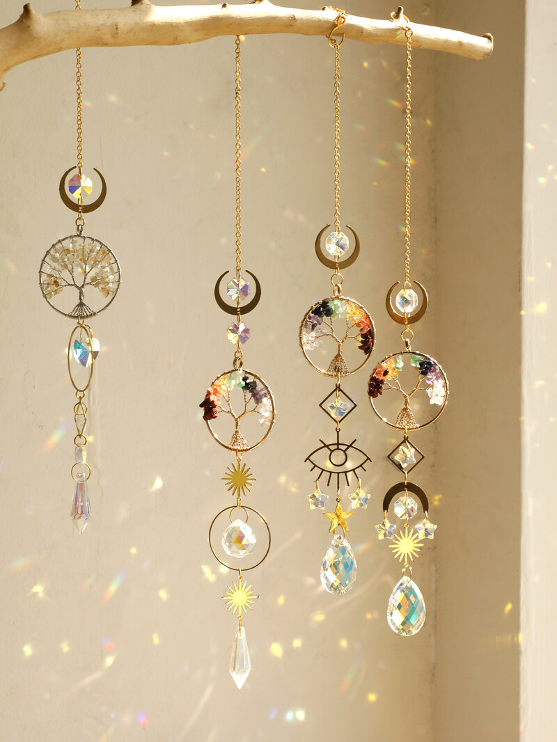 Suncatcher Crystal Evil Eye Life of Tree Висяща декорация Витражи Sun Catcher Rainbow Maker Garden Outdoor Decor Gift