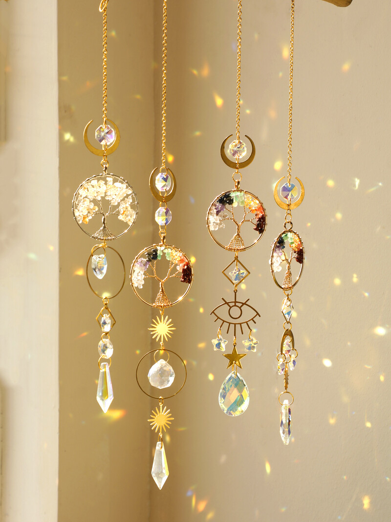 Suncatcher Crystal Evil Eye Life of Tree Висяща декорация Витражи Sun Catcher Rainbow Maker Garden Outdoor Decor Gift