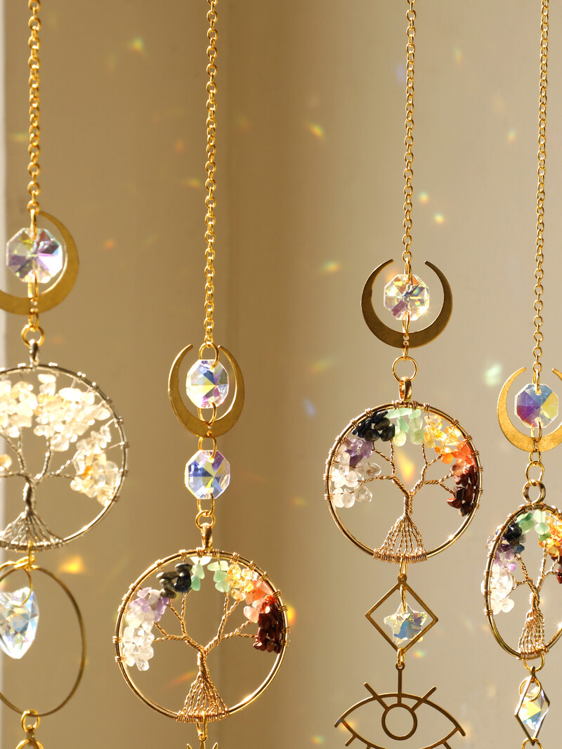 Suncatcher Crystal Evil Eye Life of Tree Висяща декорация Витражи Sun Catcher Rainbow Maker Garden Outdoor Decor Gift