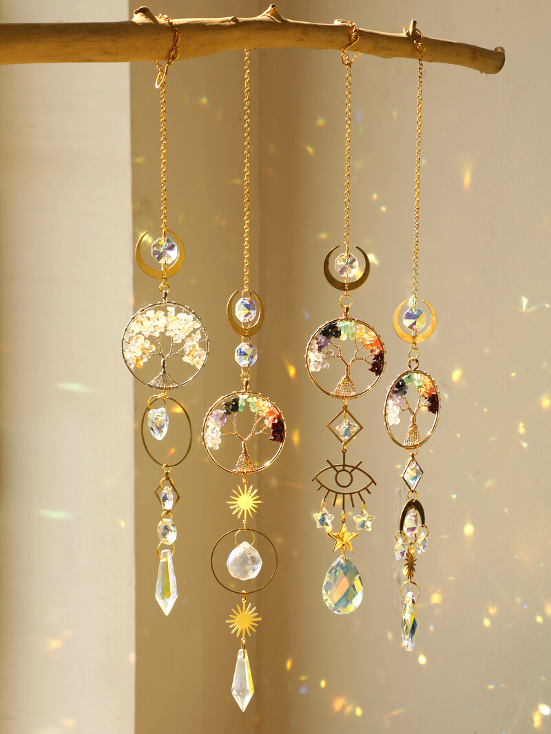 Suncatcher Crystal Evil Eye Life of Tree Висяща декорация Витражи Sun Catcher Rainbow Maker Garden Outdoor Decor Gift