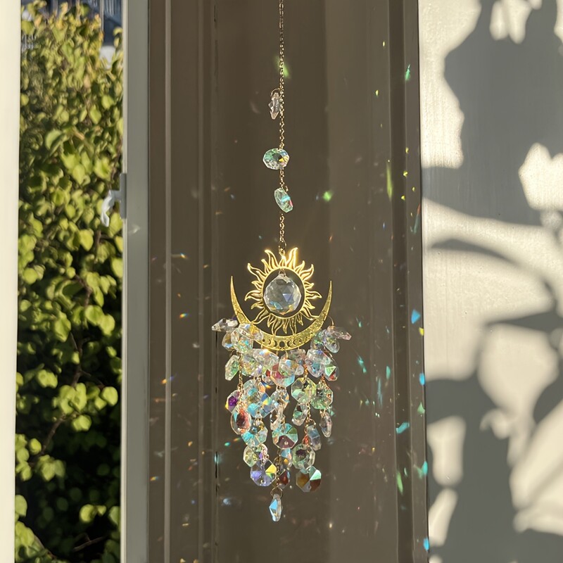 1бр градински комплект светлинни орнаменти пламък луна слънце кристал уловител на слънце звънче на вятъра висящи декорации висящи орнаменти