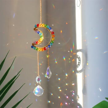 1 бр. Rainbow Made Crystal Suncatcher, Raw Stone Moon Домашен декор за градина, спалня, балкон, висулка