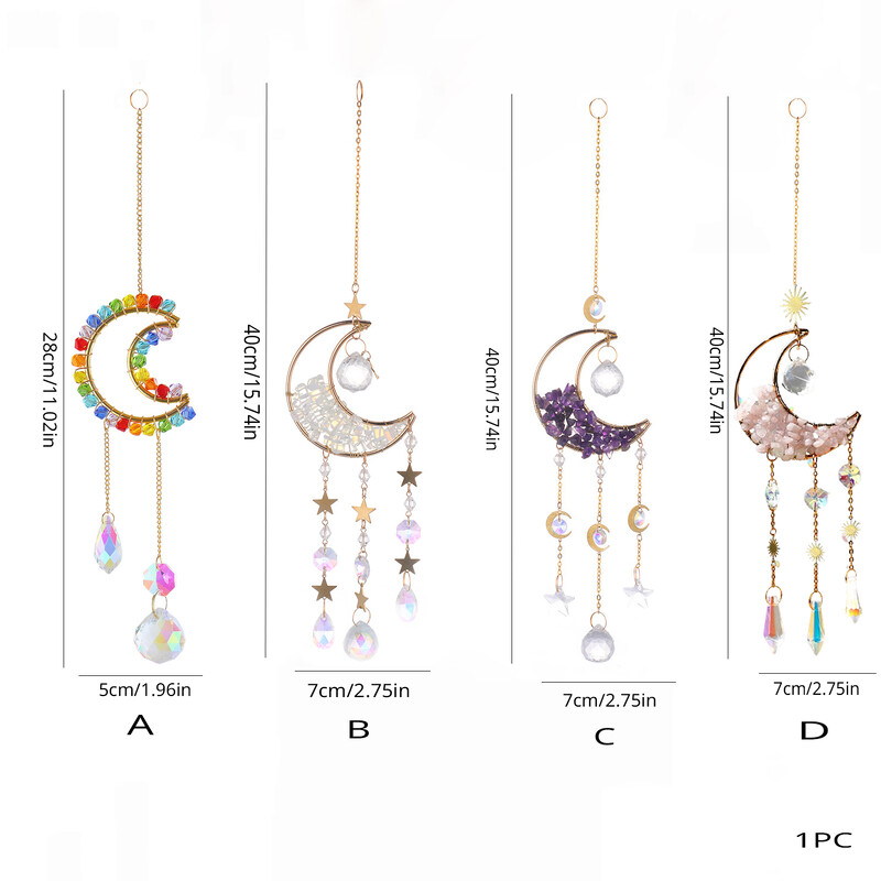 1 бр. Rainbow Made Crystal Suncatcher, Raw Stone Moon Домашен декор за градина, спалня, балкон, висулка