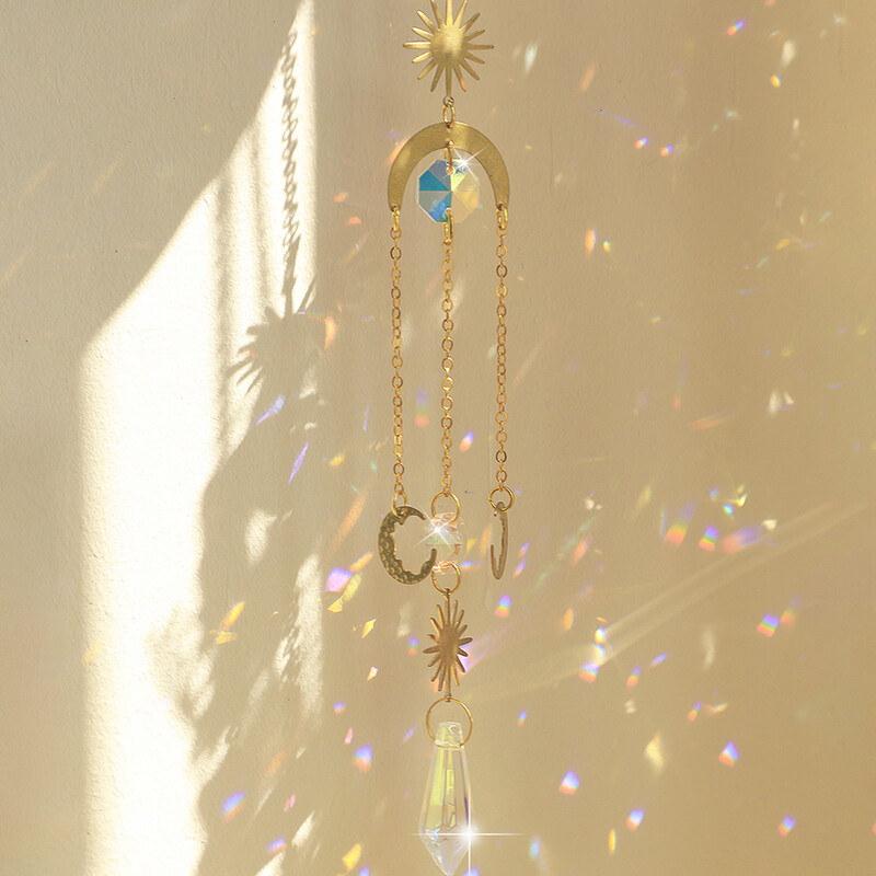 Crystal Suncatcher Butterfly Moth Moon Prism Crystal Vising Light Catcher Rainbow Maker Външен декор Фея Декорация на градината