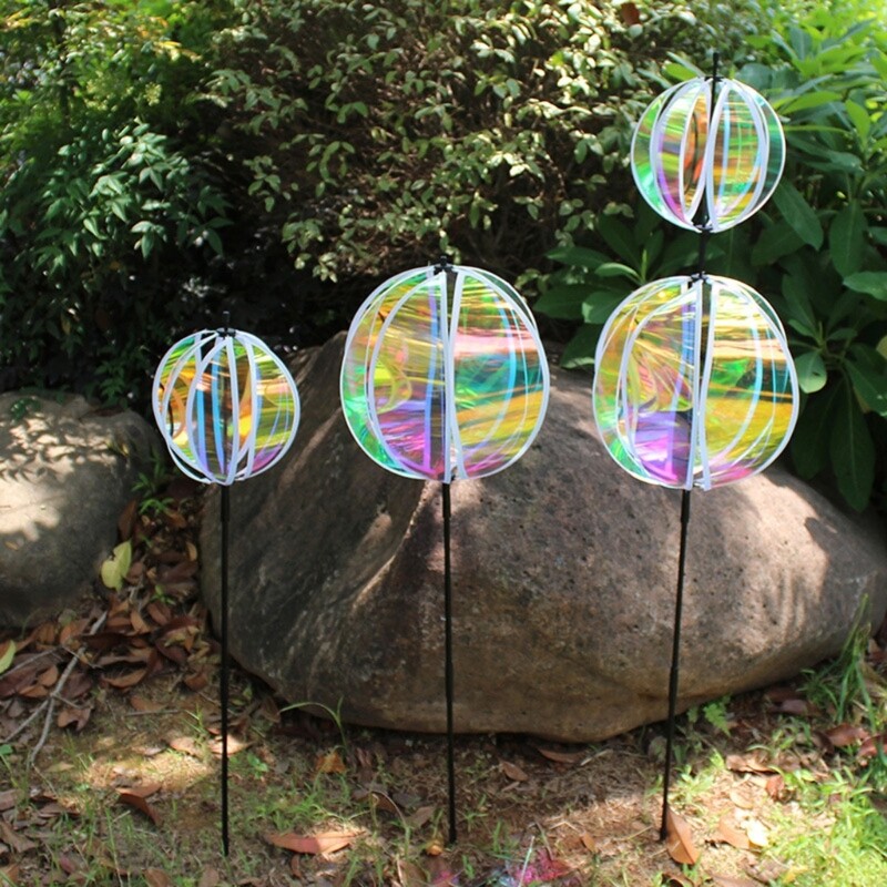 Светлоотразителни градински въртящи се колела с колове Репеленти за птици SparklysPinwheel Вятърна мелница Защита на растения Декорация на цветна градина B03E