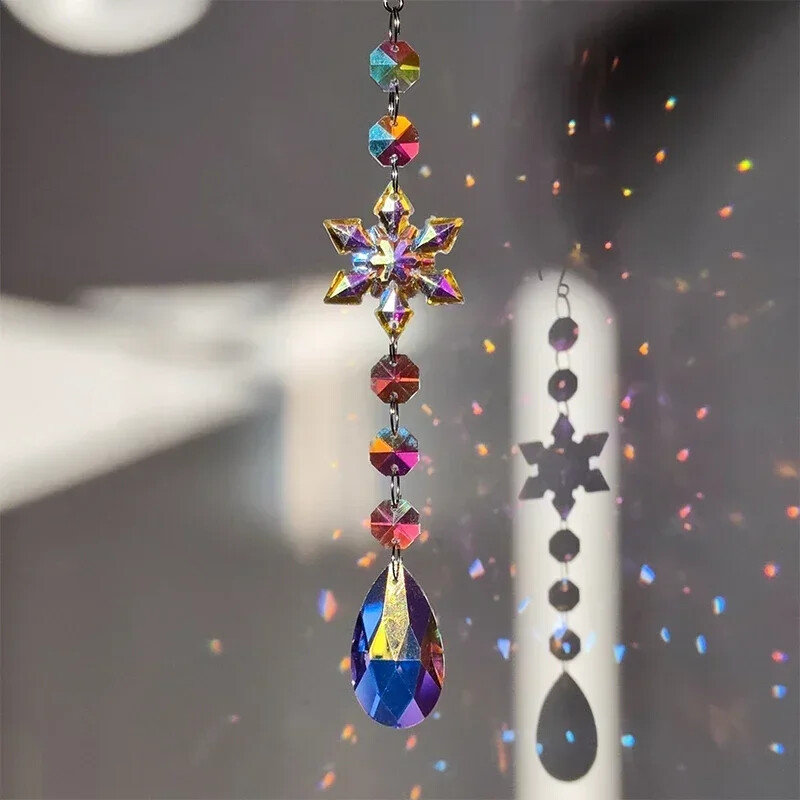 Снежинка Suncatcher кристал Висящ кристал Висулка Вятърни камбанки Кристална верига за прозорец Коледно дърво Декорация на домашна градина