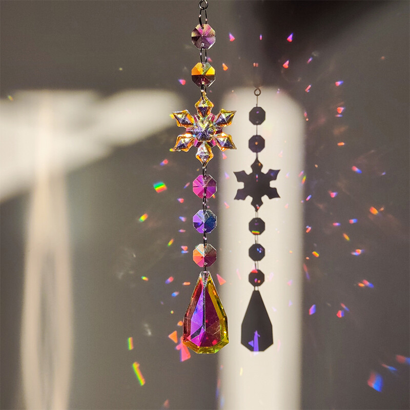 Снежинка Suncatcher кристал Висящ кристал Висулка Вятърни камбанки Кристална верига за прозорец Коледно дърво Декорация на домашна градина