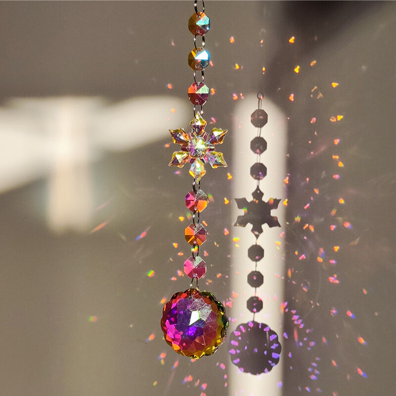 Снежинка Suncatcher кристал Висящ кристал Висулка Вятърни камбанки Кристална верига за прозорец Коледно дърво Декорация на домашна градина