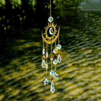 1 τεμ Gold Star Moon Φωτισμός εξωτερικού χώρου Crystal Wind Chime Κρεμαστός κήπος Sun Catcher Διακοσμητικό πάρτι για διακοπές