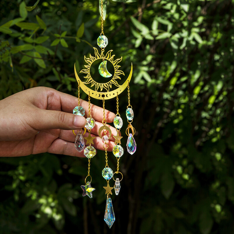 1 бр. Златна звезда Луна Външно осветление Кристален звънец на вятъра Висяща градина Ловец на слънце Празнични консумативи за декорация на сватбено тържество