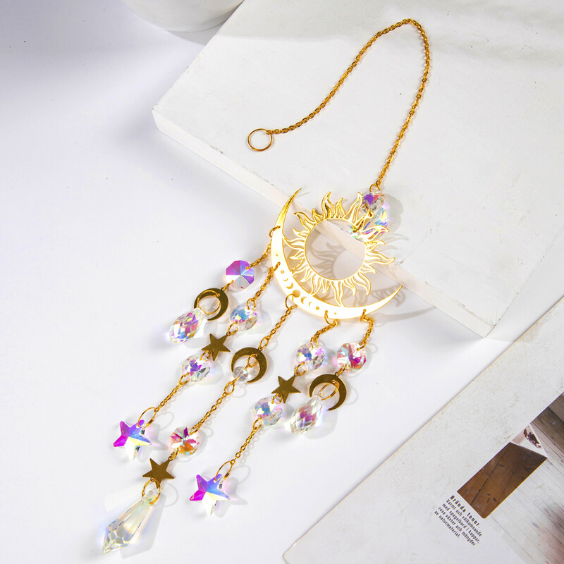 1 бр. Златна звезда Луна Външно осветление Кристален звънец на вятъра Висяща градина Ловец на слънце Празнични консумативи за декорация на сватбено тържество