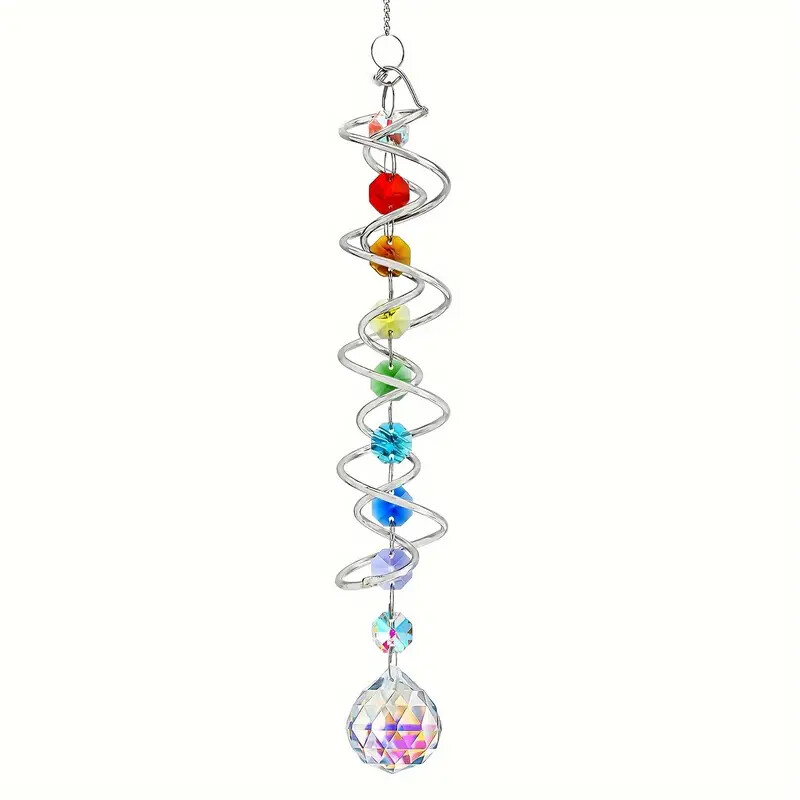 1 бр. Вятърна мелница с кристален вятърен звън, 3D спираловидна опашка с 3D гледаща топка с кука, вятърен звънец в класически стил за градина и домашен декор